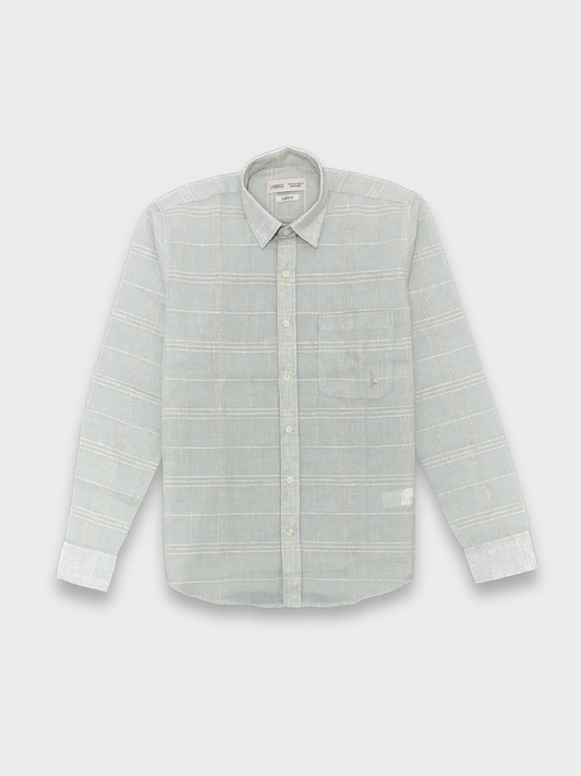 Men's Slim Fit Checkered Sea Green Linen Shirt