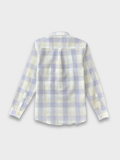 PURPLE CHECKERED LINEN BLEND SLIM FIT SHIRT