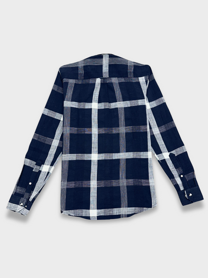 Men's Dobby Check Navy Blue Slim Fit Shirt