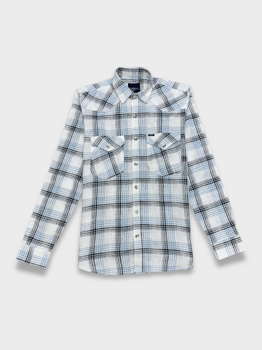 Men's Blue and White Dobby Check Slim Fit Shirt