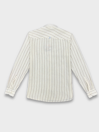 Men's Off White Linen Striped Slim Fit Shirt