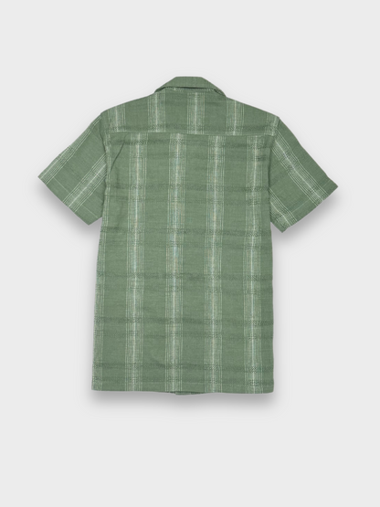 SAGE GREEN STRIPED TEXTURED HALF SLEEVES SHIRT