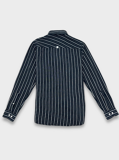 Men's Black Linen Striped Slim Fit Shirt