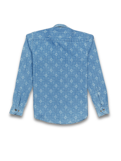 MID BLUE JACQUARD SLIM FIT DENIM SHIRT