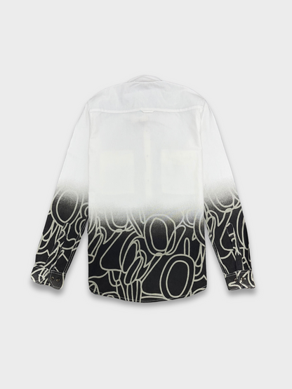 Men's White Black Gradient Abstract Graphic Dobby Shirt