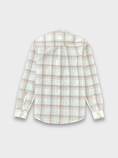 PEACH CHECKERED LINEN BLEND SLIM FIT SHIRT