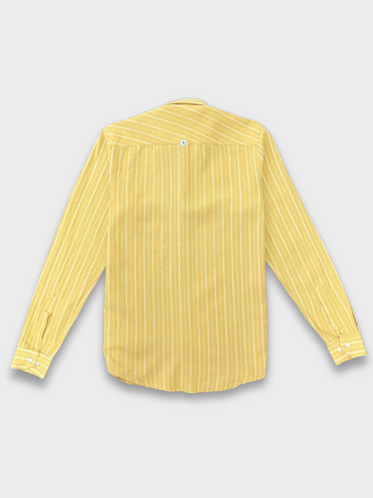 Men's Yellow Linen Striped Slim Fit Shirt