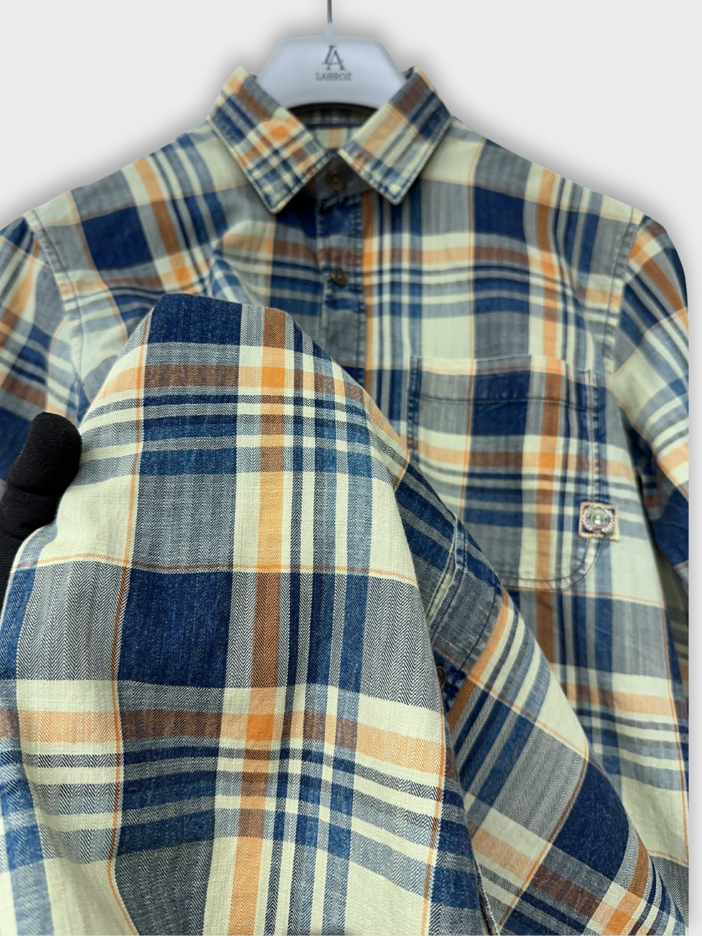 Men's Herringbone Indigo Check Shirt