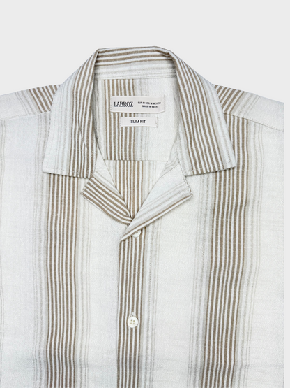 ECRU STRIPED TEXTURED HALF SLEEVES SHIRT