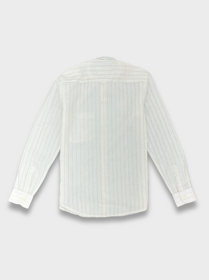 Men's Slim Fit Striped White Linen Shirt