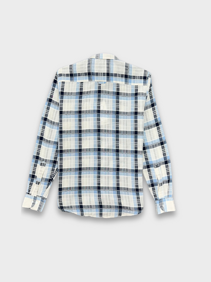 MEN'S SHANEEL EMBROIDERED BLUE N BLACK CHECK SLIM FIT SHIRT