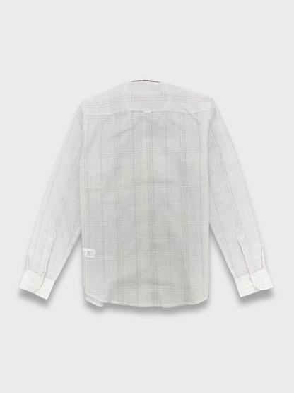 Men's Slim Fit Checkered Off White Linen Shirt