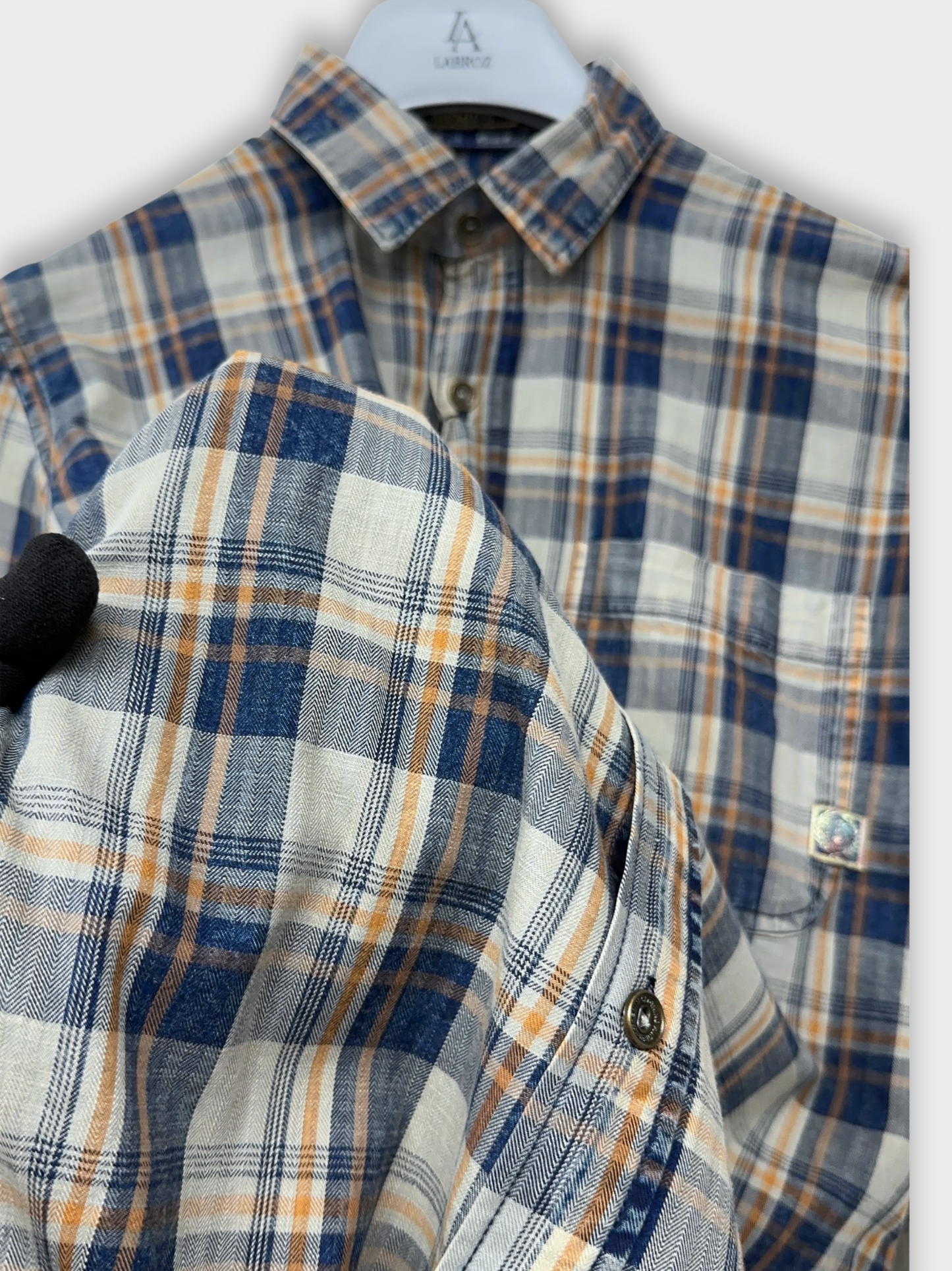 Men's Herringbone Indigo Check Shirt