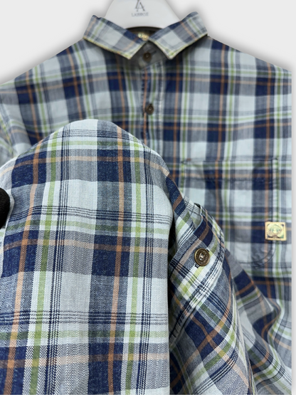 Men's Herringbone Indigo Check Shirt