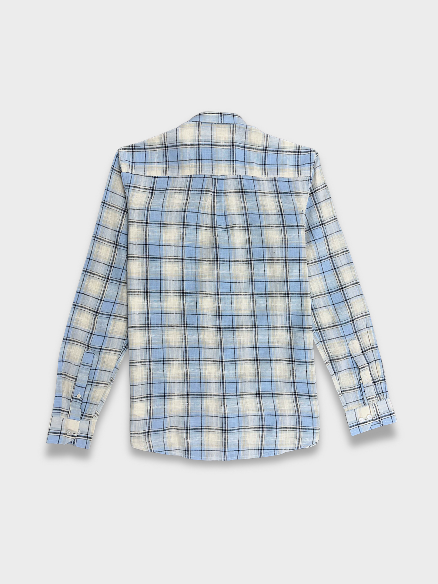 Men's Blue and Off-White Dobby Check Slim Fit Shirt