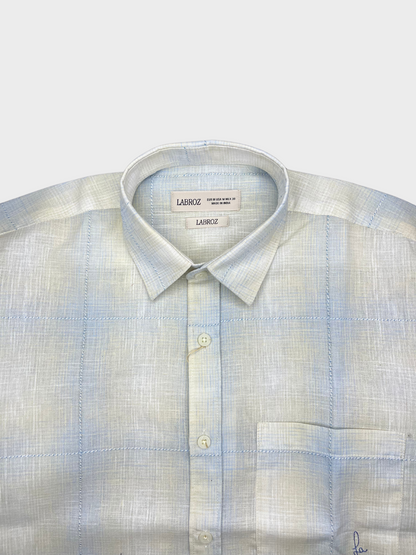 Men's Slim Fit Checkered Light Blue Linen Shirt