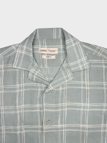 SOFT GREEN CHECKED TEXTURED HALF SLEEVES SHIRT