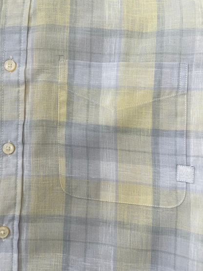 LEMON CHECKERED LINEN BLEND SLIM FIT SHIRT