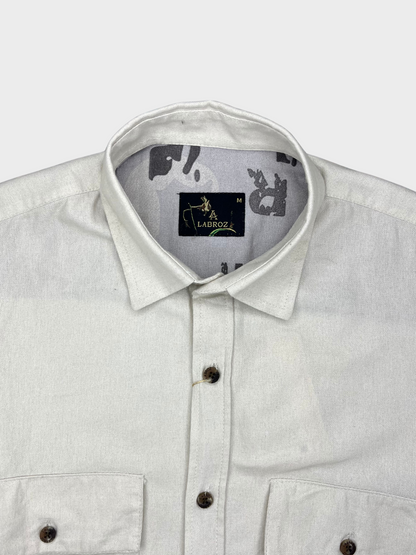 Men's White & Grey Gradient Abstract Print Dobby Shirt