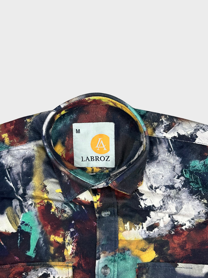 Men's Slim Fit Abstract Paint Natural Jute Shirt