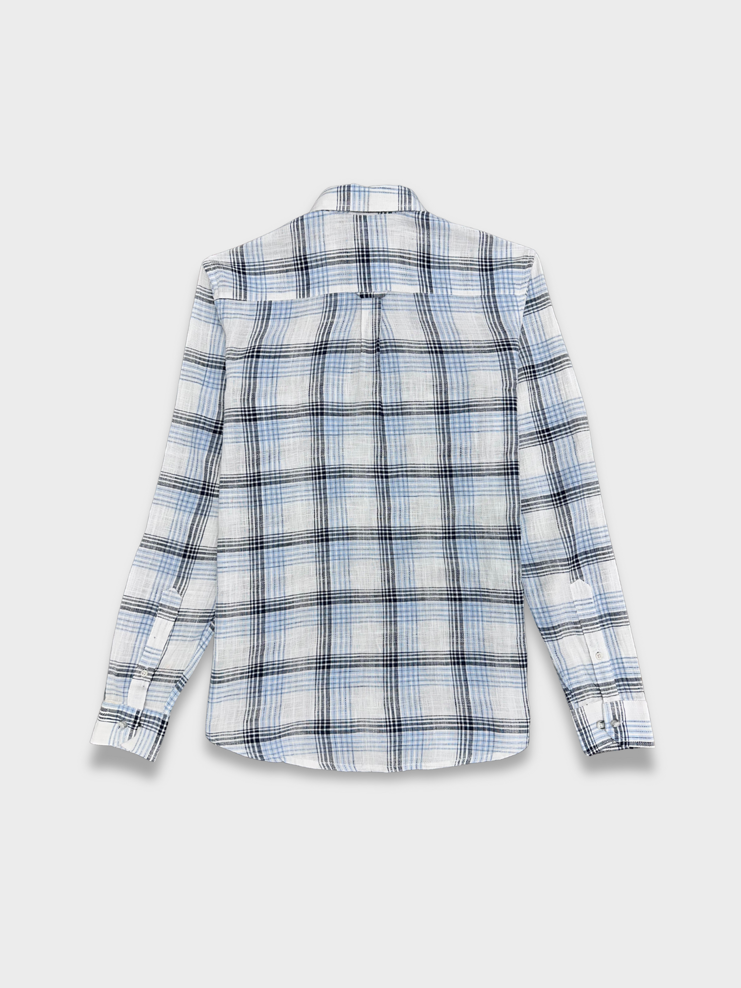 Men's Blue and White Dobby Check Slim Fit Shirt