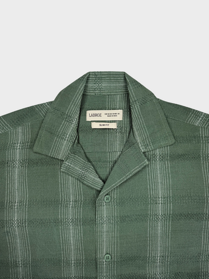 SAGE GREEN STRIPED TEXTURED HALF SLEEVES SHIRT