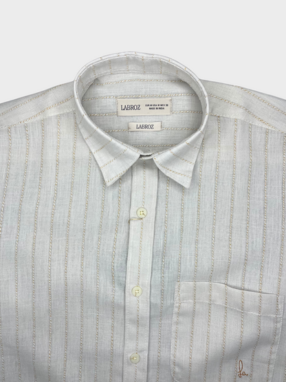 Men's Slim Fit Striped White Linen Shirt