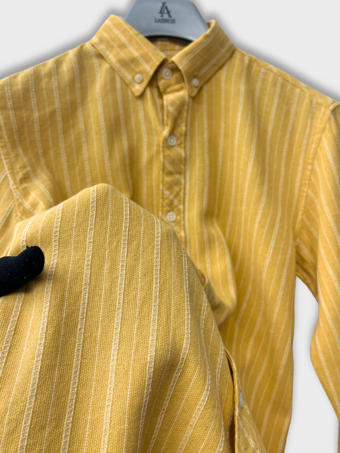 Men's Yellow Linen Striped Slim Fit Shirt