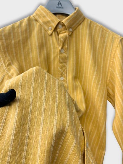 Men's Yellow Linen Striped Slim Fit Shirt