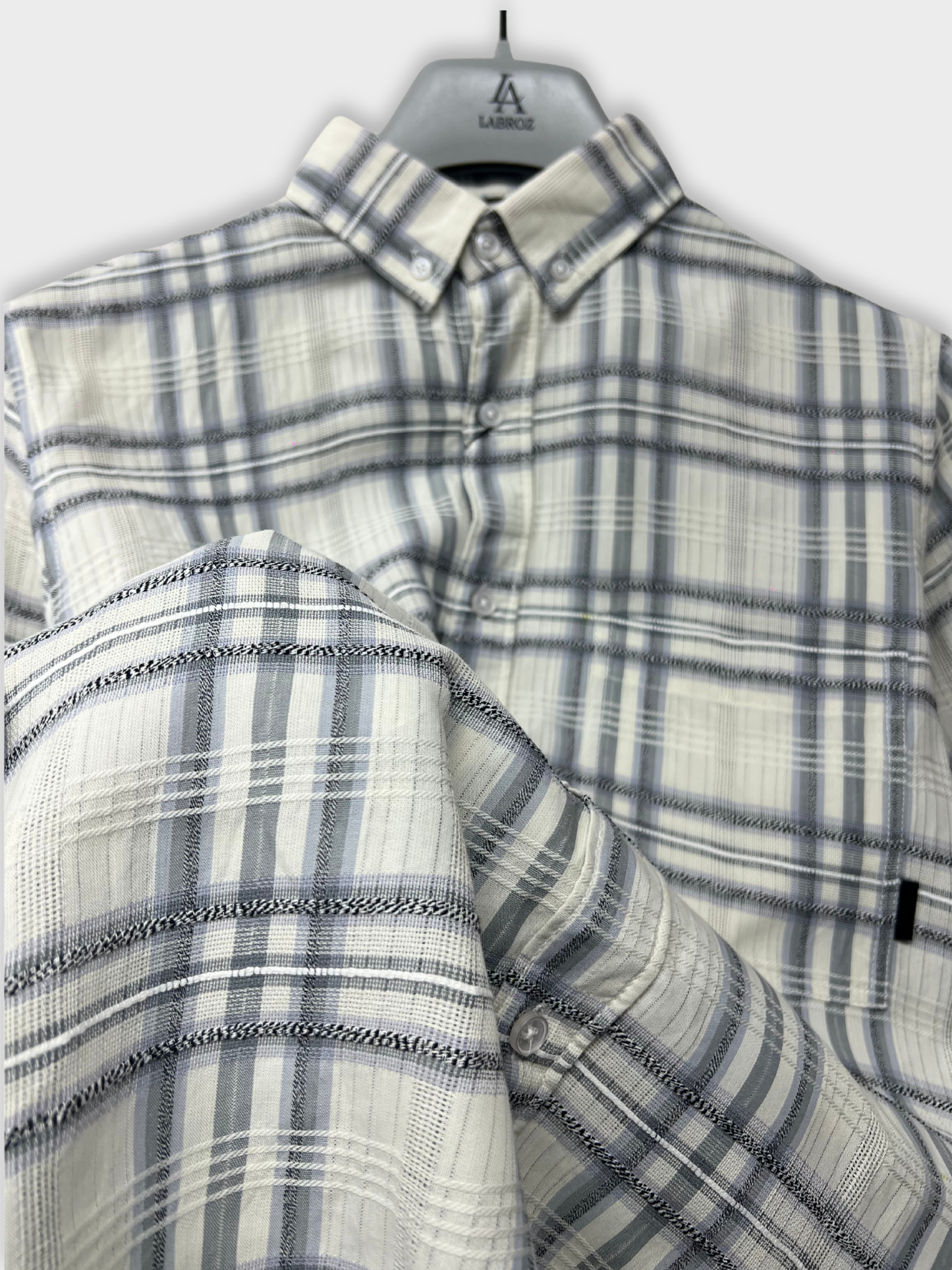 MEN'S SHANEEL EMBROIDERED GREY CHECK SLIM FIT SHIRT