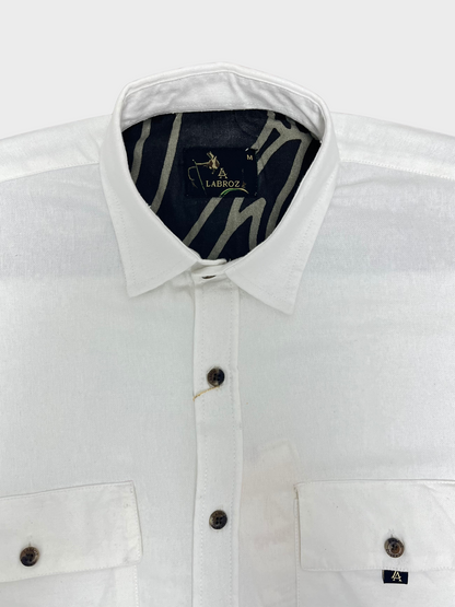 Men's White Black Gradient Abstract Graphic Dobby Shirt