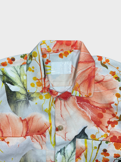 Men's Relaxed Fit Floral Print Heavy Twill Camp Collar Shirt