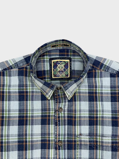 Men's Herringbone Indigo Check Shirt