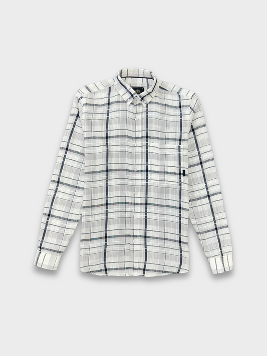 MEN'S SHANEEL EMBROIDERED NAVY BLUE CHECK SLIM FIT SHIRT