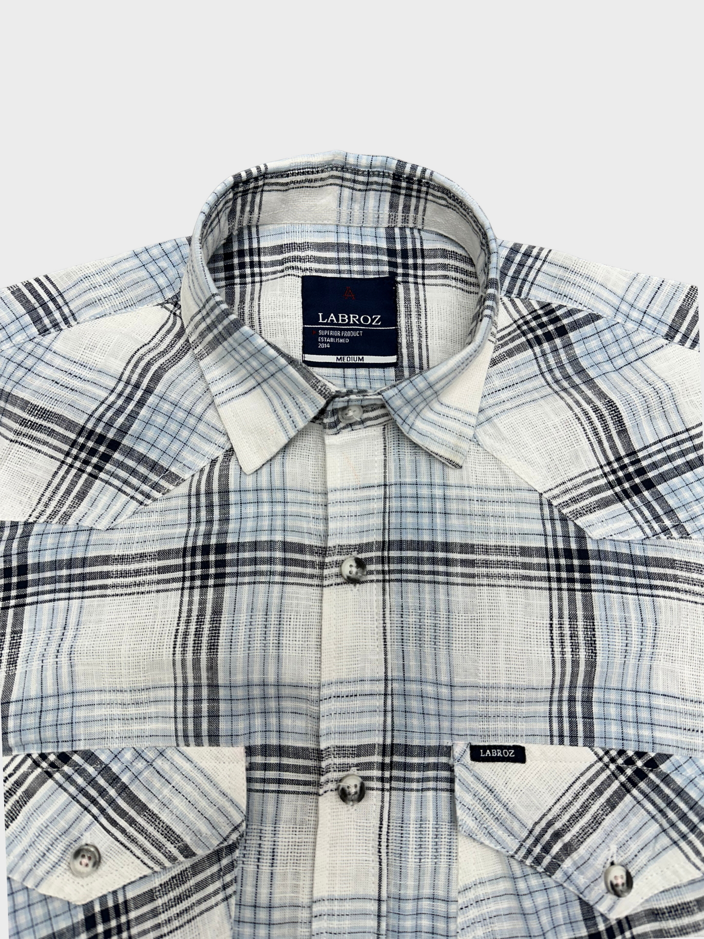 Men's Blue and White Dobby Check Slim Fit Shirt
