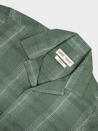 SAGE GREEN STRIPED TEXTURED HALF SLEEVES SHIRT