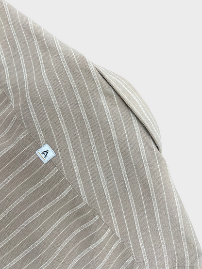 Men's Tan Linen Striped Slim Fit Shirt