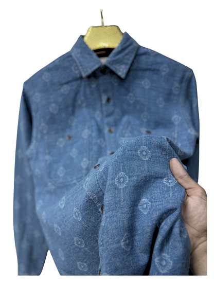 MID BLUE JACQUARD SLIM FIT DENIM SHIRT