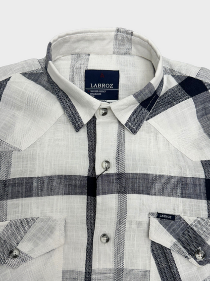 Men's White Dobby Check Slim Fit Shirt