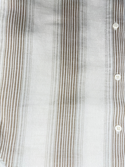 ECRU STRIPED TEXTURED HALF SLEEVES SHIRT