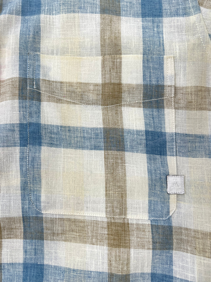 MULTICOLOR CHECKERED LINEN BLEND SLIM FIT SHIRT