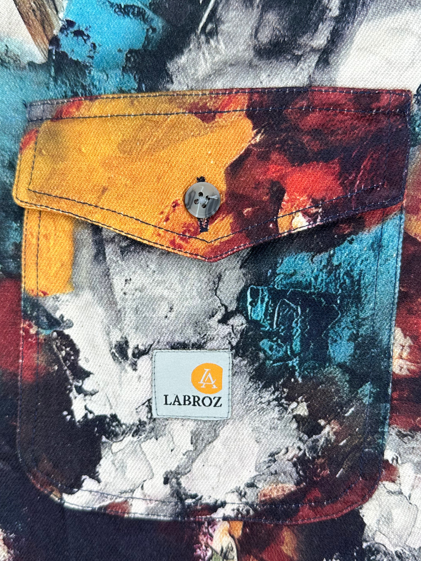 Men's Slim Fit Abstract Paint Natural Jute Shirt