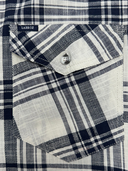 Men's White Dobby Blue Check Slim Fit Shirt