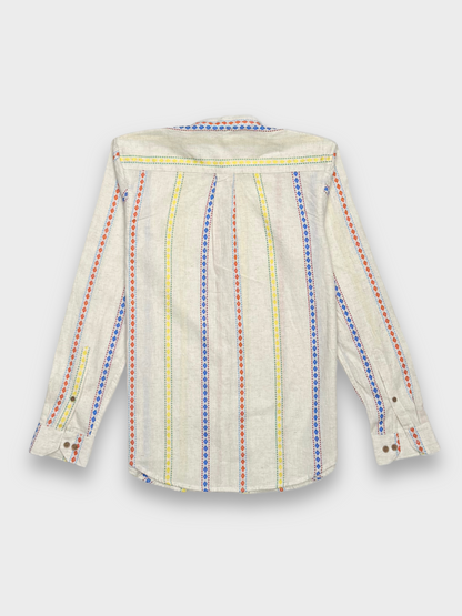 MANDARIN COLLAR WHITE SLIM FIT LINEN BLEND SHIRT