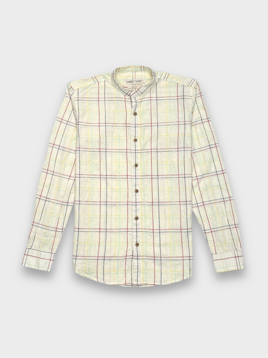 MANDARIN COLLAR WHITE SLIM FIT LINEN BLEND SHIRT