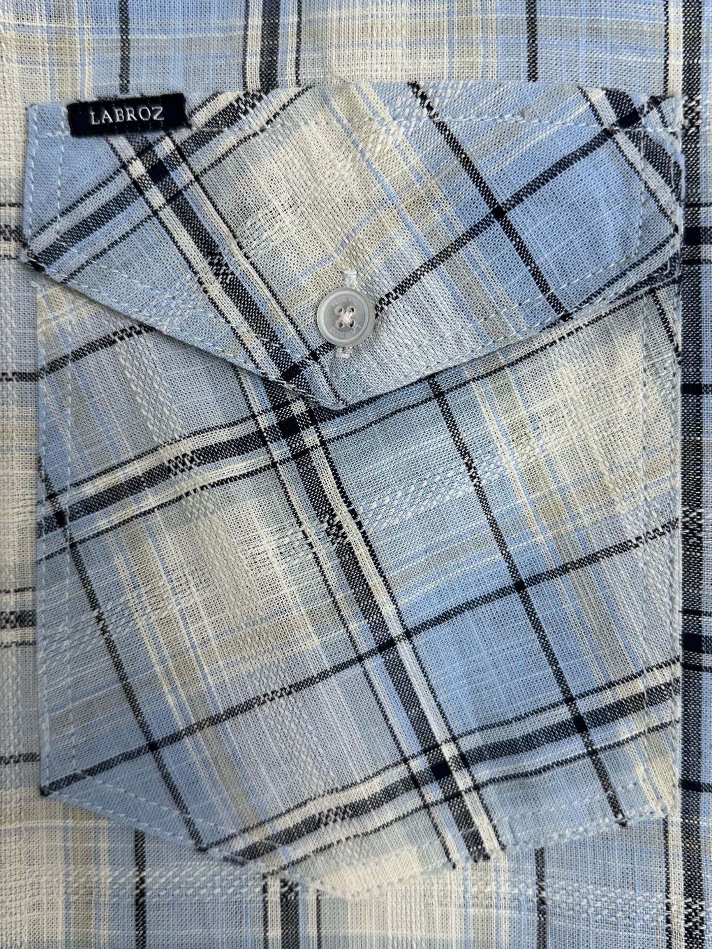 Men's Blue and Off-White Dobby Check Slim Fit Shirt
