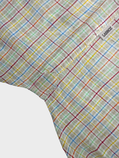 MANDARIN COLLAR BEIGE SLIM FIT LINEN BLEND SHIRT