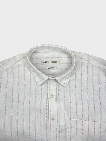 Men's Slim Fit Striped Off White Linen Shirt