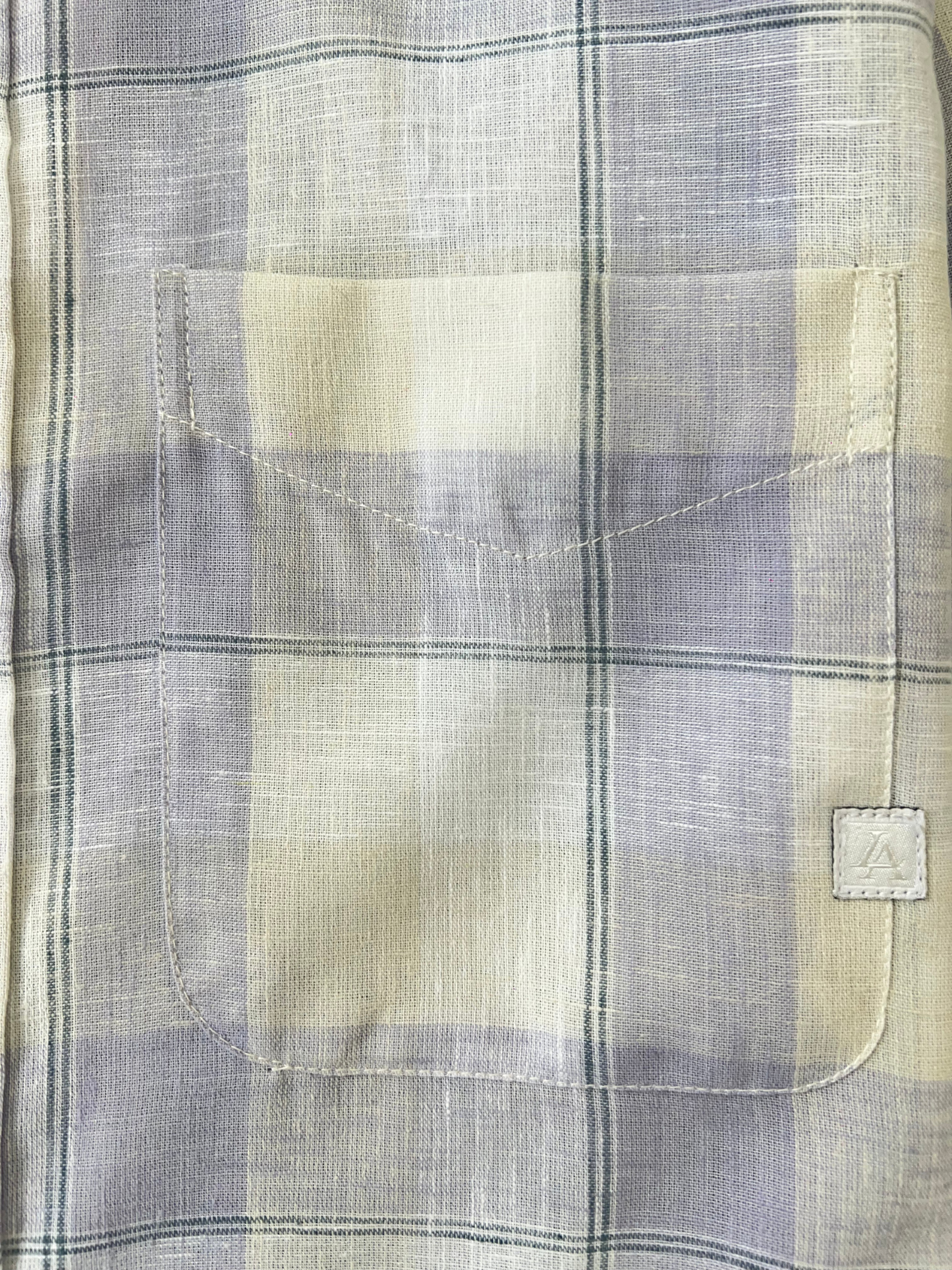 PURPLE CHECKERED LINEN BLEND SLIM FIT SHIRT