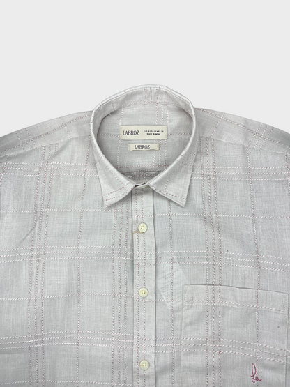 Men's Slim Fit Checkered Off White Linen Shirt